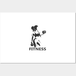 Fitness Monochrome logo. Girl with Dumbbells Posters and Art